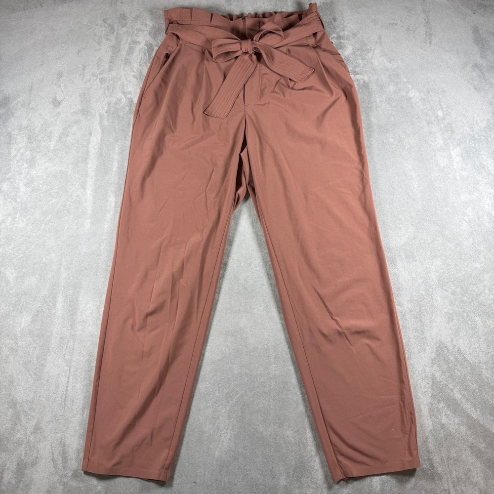 Athleta Skyline Pant II Hearth Rose Paperbag Waist Tie Belt Tapered Leg Womens 6